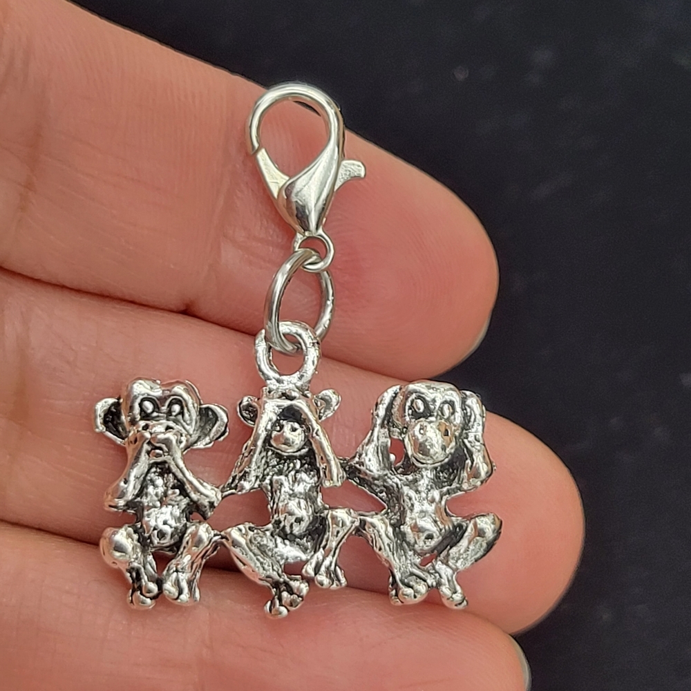 Clip On three wise monkeys no evil charms planner zipper clipon bracelet charms